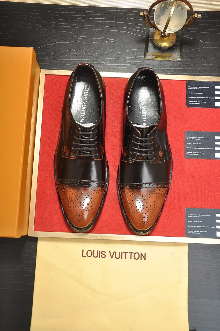 Men's shoes💰460💶【LOUIS VUITTON】(sheepskin lining) new cowhide LV formal shoes🎩🎩❗️🆘made one to one at the counter🎩original quality, imported cowhide upper➕full sheepskin lining➕original rubber outsole, {high quality visible}👣Size: 38-45 (45 custom-made)